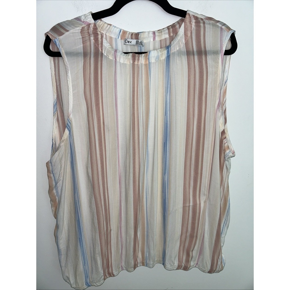 DEX 2X‎ Plus Striped Sleeveless Linen Blouse/Top Tan Cream Pink